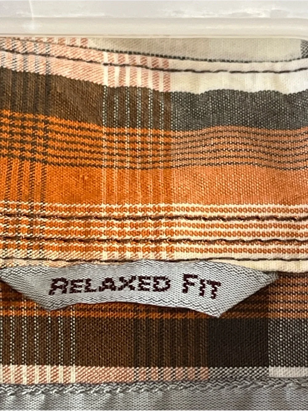 Carhartt Men's Relaxed Fit Button Down Plaid Shirt Pocket orange brown Large